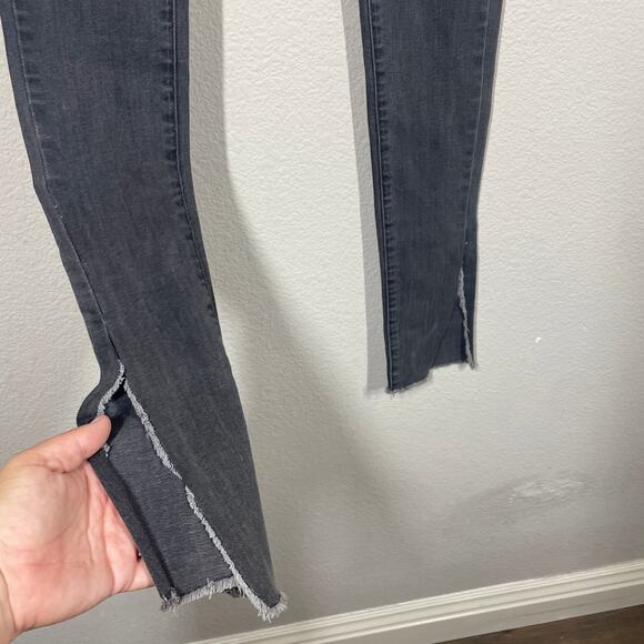 For4 New York Los Angeles Size 23 Iris Fray Bottom Skinny Jeans Black Slit Ankle - Picture 7 of 9